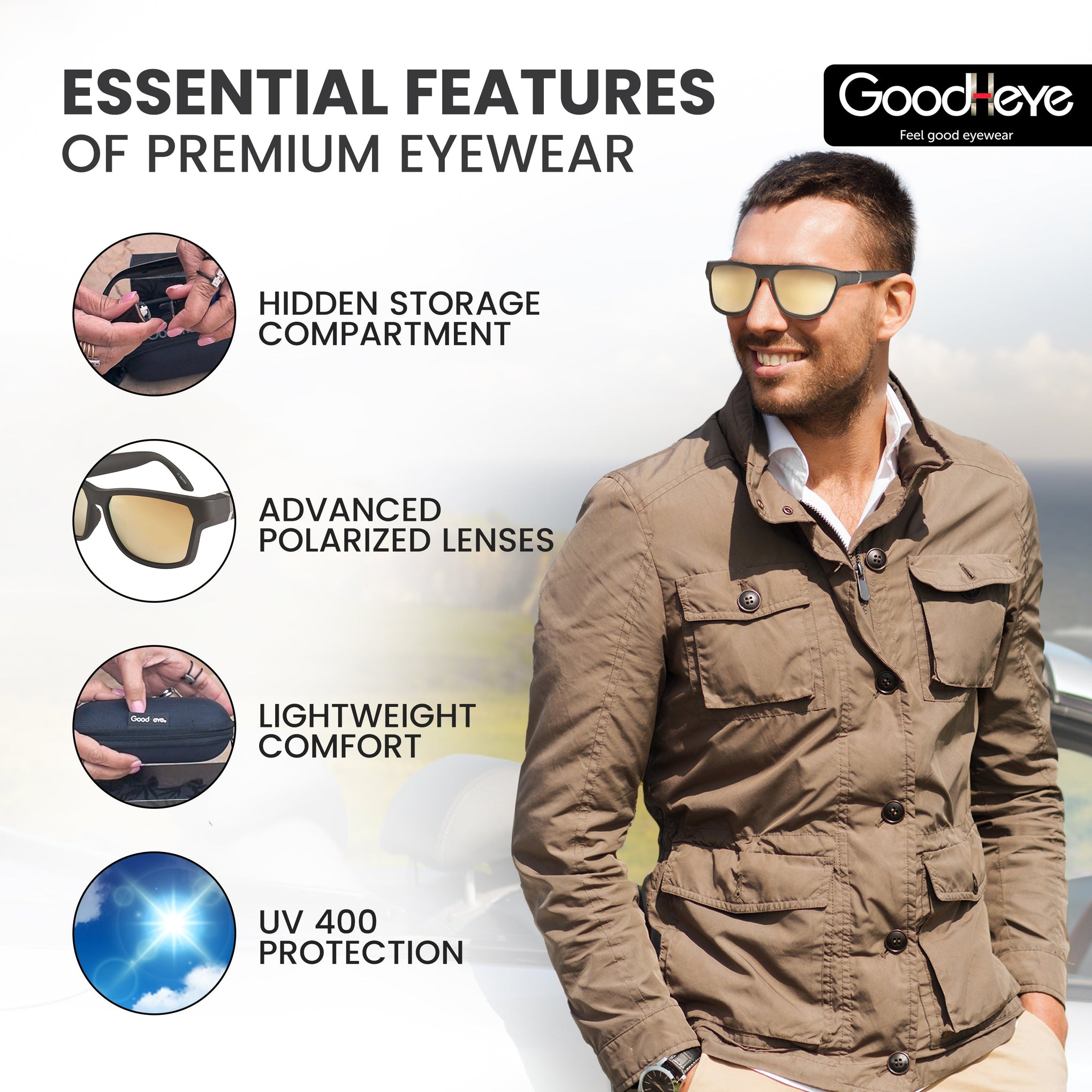 Brown Frame, Gold Mirror Lenses - GoodHeye